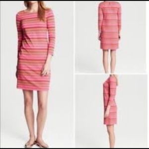 Banana Republic Size 16 Metallic Gold & Pink Stripe 3/4 Sleeve Shift Dress
